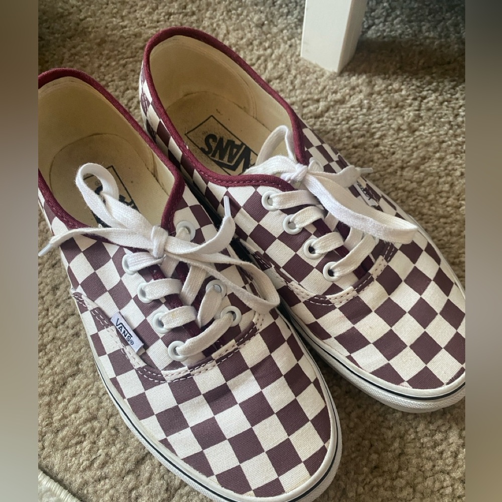 Burgundy checkered Vans
